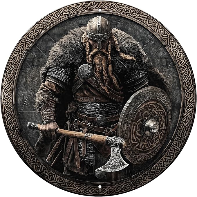 Vintage Viking Warrior Sign Metal Sign Retro Round Tin Sign Aluminum Sign for Farmhouse Yard Home Bar Bedroom Wall Decor 8 Inch