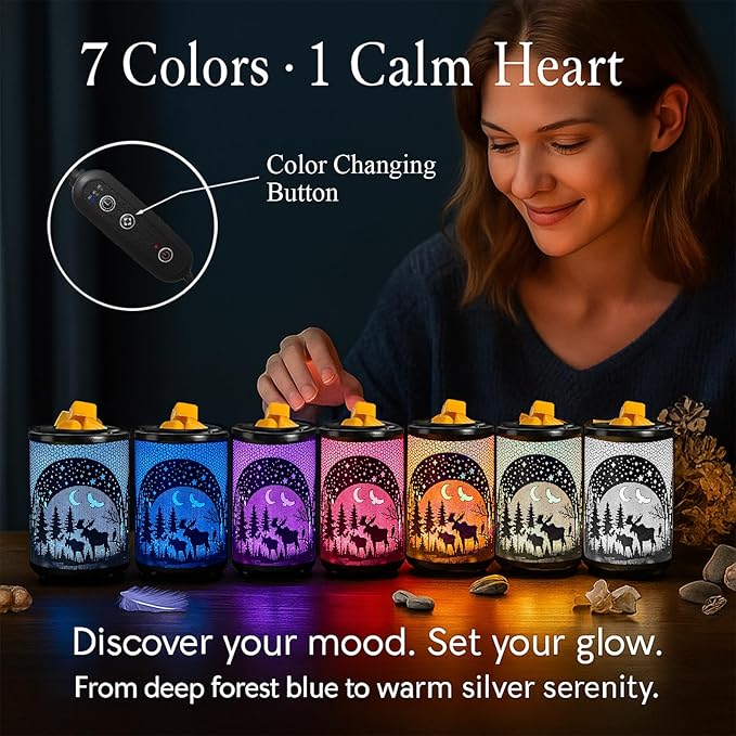 Leyoue Electric Wax Warmer with Efficient PTC Heating - Enchanting Deer in Forest Iron Design, Quickly Melts Wax Blocks, Releases Long-Lasting Fragrance, Perfect Home Decor Piec