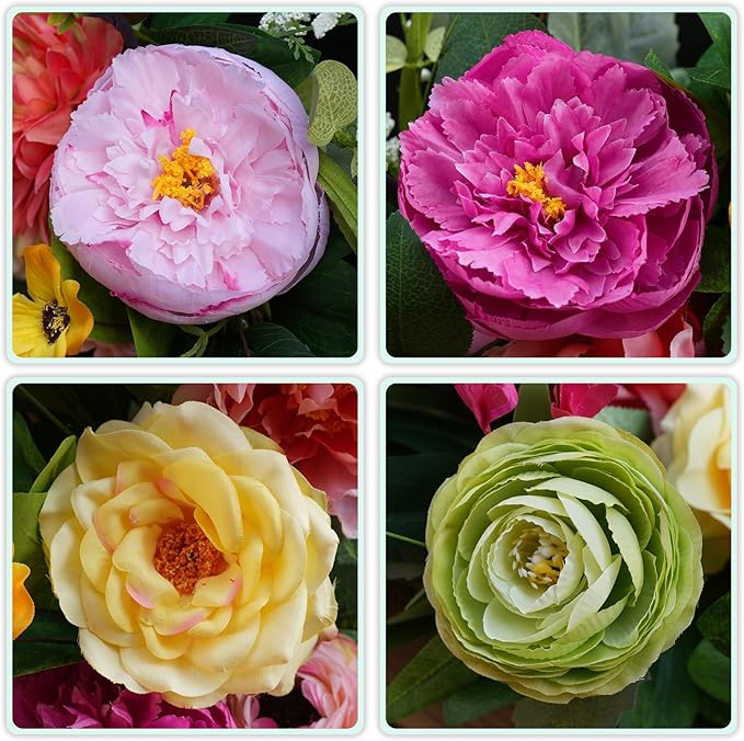 Spring Wreaths for Front Door 24 Inch,Summer Wreath with Rose,Peony,Dahlia,Spring Door Wreath for Holiday Farmhouse Indoor Outdoor Wall Home Decor