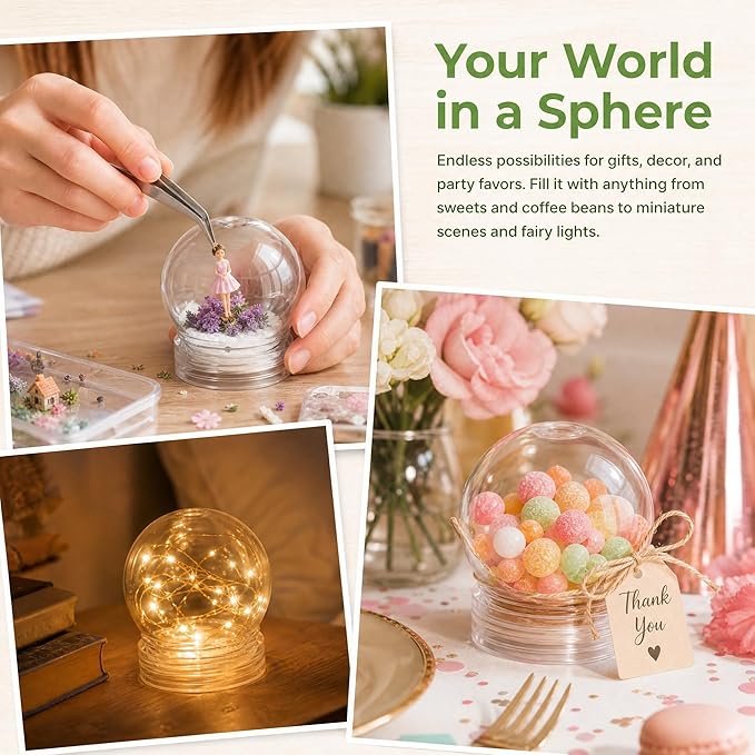 36Pcs DIY Clear Plastic Water Globes Kit, Shatterproof Snow Globes for Bulk Summer Camp Crafts, Kids Pool Party Favors, Beach Souvenirs & Sensory Jars
