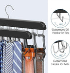 2 Pack Tie Rack & Belt Hanger 2 in 1 Tie Hanger Space Saving Max 42 Belts& 60 Ties Capacity for Closet Organizers and Storage, Sturdy Wood Belt & Tie Collection Organizer