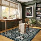 Washable Area Rugs 4x6 Black Green Vintage Floral Botanical Pattern,Perfect for Living Room, Bedroom, Kids Room, Nursery - Stain & Water Resistant Non-Slip, Pet & Child Friendly/Bedroom Decor