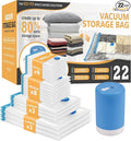 Cozy Essential Travel Vacuum Storage Bags with Rechargeable Cordless Electric Pump, Space Saver Bags for Luggage, Suitcase, Carry-On, for Clothes, Blankets, Comforters, Pillows, 22 Combo