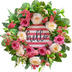 Spring Summer Wreaths for Front Door Outside, 24 Inch Peony & Rose Floral Summer Wreath with Pink Peach Farmhouse Door Decor, Spring Wreaths for Front Door, Spring Door Wreath for Front Door Outside