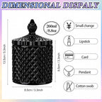 Aoriher 4 Pcs Crystal Glass Candy Jar Set with Lids Home Decorative Storage Jars for Apothecary, Bathroom, Kitchen, and Pantry, Ideal for Cotton Swabs and Jewelry(Medium,Black)