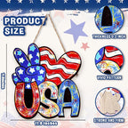 Wooden 4th of July Decorations Patriotic Wreaths for Front Door Independence Day Decorations Star Sign Welcome Memorial Day Hanging for Home Wall Decor Outdoor Indoor Red White and Blue Wreath 6