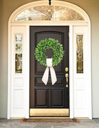 24-26'' Large Boxwood Wreath for Front Door, Porch, Window - Foldable Greenery Boxwood Wreaths for Farmhouse Wedding Indoor Outdoor Decor - Spring, Summer, Fall, All Seasons (with Sash)