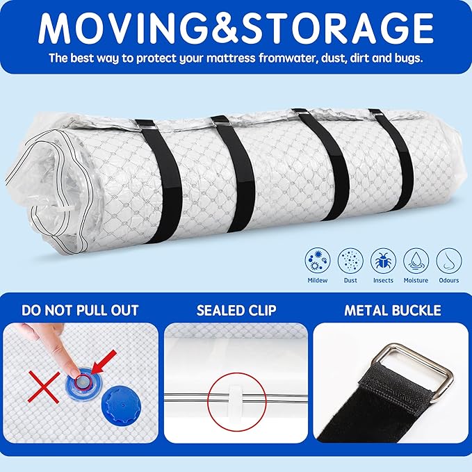Storage Master Vacuum Storage Bag for Twin Size Mattress - Ideal for Memory Foam and Latex Up to 14 Inches - Designed for Easy Moving, Shipping and Storing with Straps (TWIN/TWIN XL)