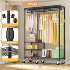 Ulif F4R Heavy Duty Clothes Rack（With Lockable Wheels ） Rolling Clothing Racks for Hanging Clothes，Adjustable Closet Organizer System，Portable Garment Rack 45"W x 15.8"D x 73.5"H，Max Load 650LBS，Black
