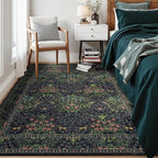 Lessymo Living Room Rug 5x7, Soft Non Slip Washable Area Rugs for Bed Room Dining Room, Faux Wool Boho Low Pile Stain Resistance Distressed Retro Indoor Boho Carpet, Dark Green