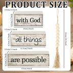 Yuntau 4 Pcs Farmhouse Wooden Tabletop Decor Farmhouse Tiered Tray Decor Rustic Retro Wood Bead Garland with God All Things are Possible Block Sign Neutral Centerpiece Sign for Home Shelf Mantle