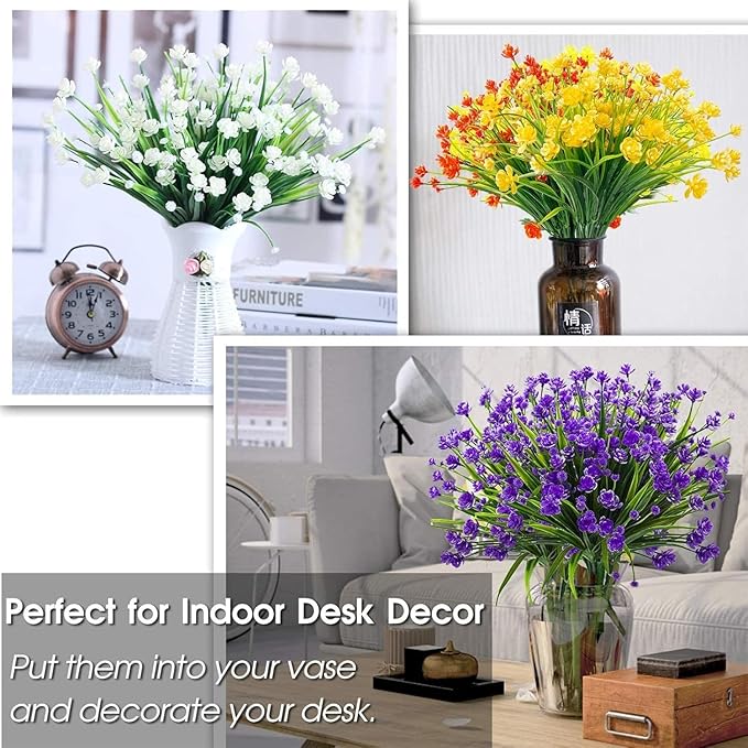 TURNMEON 20 Bundles Artificial Flowers for Outdoors Fake Plants Spring Decor, UV Resistant Artificial Plants Cemetery Fake Flowers Faux Plastic Greenery Shrub Porch Patio Summer Decorations 580 Head