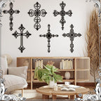 Soaoo 6 Pcs Wooden Wall Crosses Decor Religious Antique Hand Carved Wall Hanging Cross for Home Decor Decorative Cross Catholic Crucifix for Living Room, 12 x 8 Inch