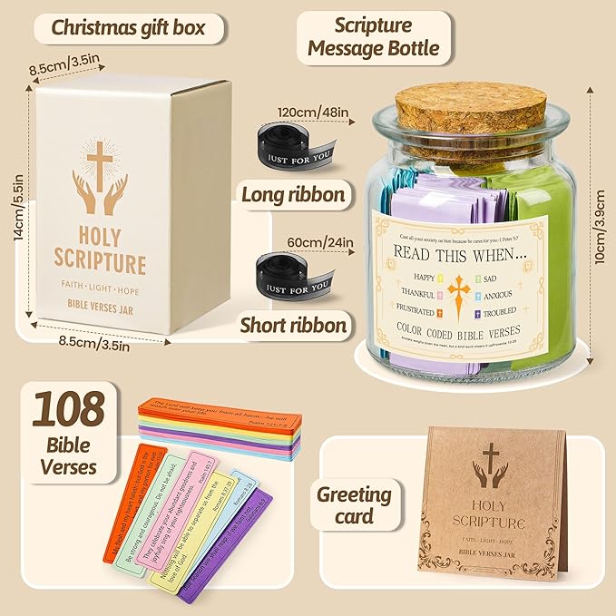 Bible Verse Jar for Women, Read Me When Bible Verses Jar, 108 Scripture Notes in Soft Morandi Colors, Christian Gifts for Women