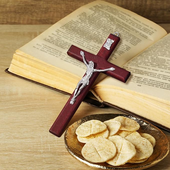 XIPENGKEJI Wooden Cross Wall Hand Held Prayer Jesus Crosses Christian Small Wooden Cross with for Decor Christian Gift 4.7 inch with Velvet Bag