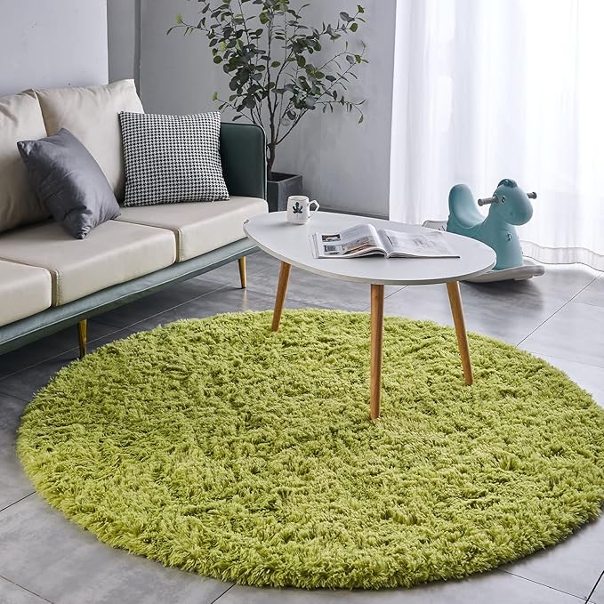FJZFING Grass Green Round Rug Ultra-Soft Plush Modern 6x6 Circle Area Rug for Kid's Bedroom, Fluffy Shag Circular Rug for Nursery Room, Cute Grass Green Carpet for Teen's Room