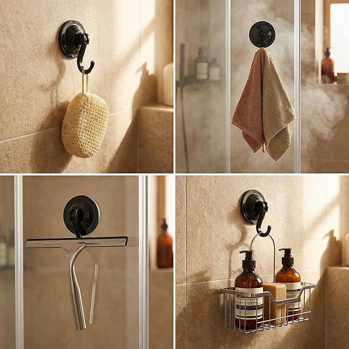Strong Suction Cup Wreath Hanger for Front Glass Door - 20lb Hooks for Window & Bathroom - Damage-Free, Reusable Outdoor Christmas Wreath Holder for Holiday Decor, 2-Pack, Antique Gold