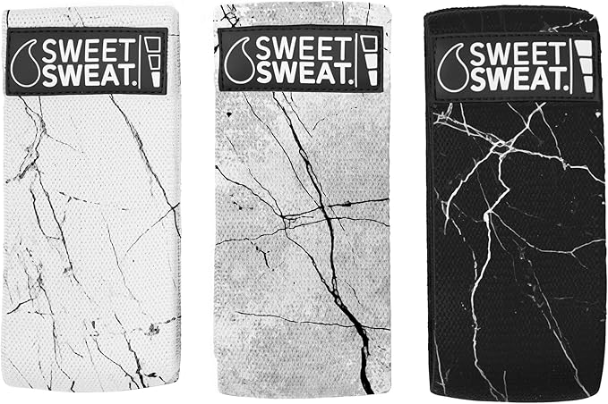 Sweet Sweat Hip Bands with 3 Levels of Resistance | Non-Slip Fabric Booty Bands for Squats & Lunges | Includes Free Mesh Carrying Bag