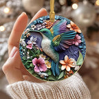 Jabihome Christmas Ornaments 2025, Exchange for Women, Men, Collectible Dated Year Ornaments for Tree, Unique Acrylic Suncatcher, Printed Stained Glass Effect Decor (Floral Hummingbird)
