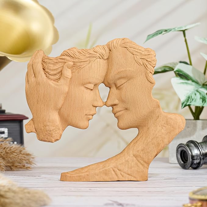 BGCOPPER Wooden Couple Statue, Abstract Couple Sculptures Ornament for Home Decor Women Gift for Anniversary Wedding (10 Inch)