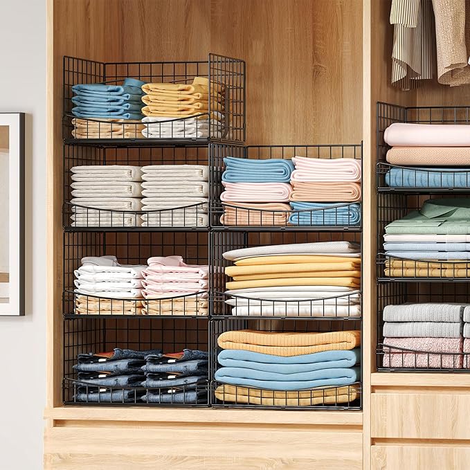 JKsmart 5-Tier Stackable Closet Organizers and Storage Shelves,Extend Clothing Closet Shelf Bins for Jeans Pants Sweaters - Wardrobe Cupboard Clothes Organizer System-Wider Mouth Design