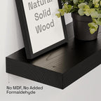 BAOBAB WORKSHOP Solid Wood Floating Shelves for Wall 12 Inch Wide, Small Wooden Shelf Kitchen Bedroom, Bathroom Shelves for Room Wall Mounted, Black Shelf, 12W × 6.7D, Set of 2