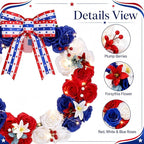 250th Anniversary Lighted Patriotic Wreath for Front Door 22 Inch 4th of July Artificial Red White and Blue Rose Wreath with Oversized Bow American Flag Wreaths for Memorial Day Independence Day Decor