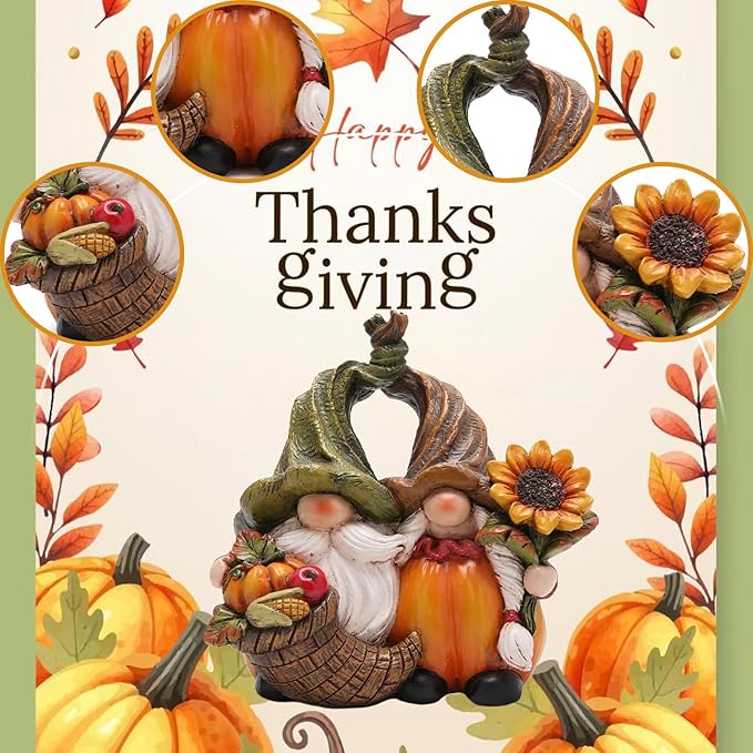 Hodao Harvest Love：Thanksgiving Pumpkin Gnome Couple Embrace Figurines-Adorable Fall Pumpkin Gnomes Home Indoor Tabletop Decoration-Fall Thanksgiving Gifts