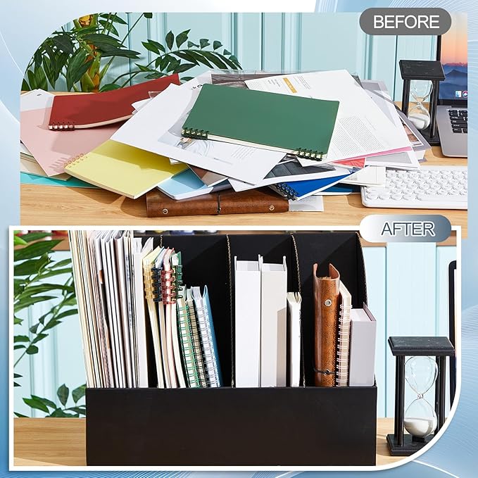 3 Pack Cardboard Magazine File Holders 12 Grids Vertical Book Bins 10.6'' x 10.2'' x 14'' Magazine Document Storage Box for Desk Shelves Home Office Classroom Library Use (Black)