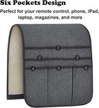 Teniux Remote Control Holder Armchair Caddy for Recliner Couch, Non-Slip Armrest Organizer with 5 Pockets for Magazine, Tablet, Phone, iPad (Dark Grey)