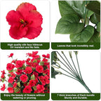 Fake Hibiscus Artificial Flowers for Outdoors Spring Summer Decoration, 6 Bundles Silk Red Hibiscus Flowers Bouquet UV Resistant Look Real Faux Plants for Outside Planter Front Door Porch Balcony Yard