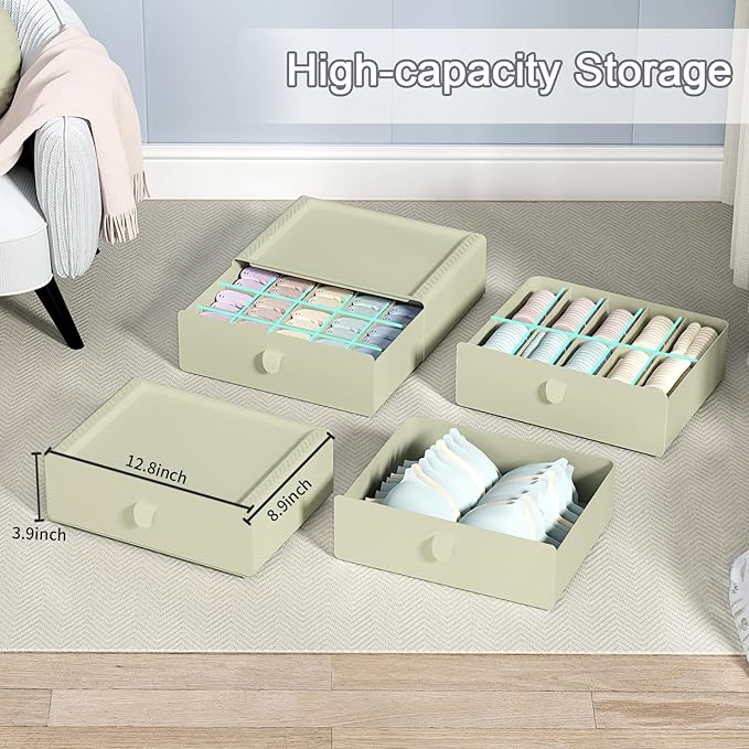 Underwear Organizer Drawer, 10 Cells Plastic Panties Drawer, Stackable Closet Organizer, Storage Box for Bras, Socks, Snacks, Green