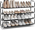 SONGMICS 4-Tier Shoe Rack, Shoe Storage for Hallway Closet, Slim and Space-Saving, Metal Frame, Non-Woven Fabric Shelves, Black ULSH054B01