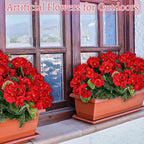 Artificial Geraniums Flowers for Outdoors Spring Decor, Fake Flowers 4 Bundles UV Resistant Fake Geraniums Flowers Silk Faux Plants for Home Planter Gardens Table Patio Porch Hanging Summer Decor(Red)