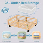 Under Bed Storage Containers with Wheels, Larger Bamboo Wood Under Furniture Storage Containers with Dust Bags，Rolling for Shoes Clothes