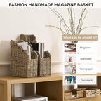 BROWNLILY Scalloped Magazine Holder Set of 2 - Natural Handwoven Seagrass Book Baskets for Bedroom, Bathroom, Living Room, Home, Office - Home Organization and Storage