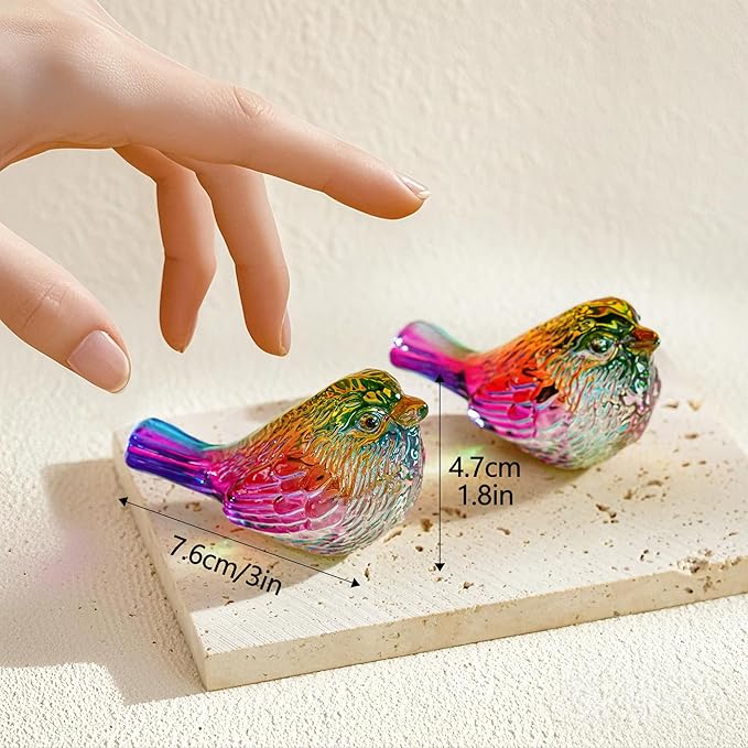 H&D HYALINE & DORA Set of 2 Crystal Birds Figurine Bird Gifts for Women Men Bird Lovers Handmade Glass Animal Figurines for Home Shelf Decor (Multicolor)