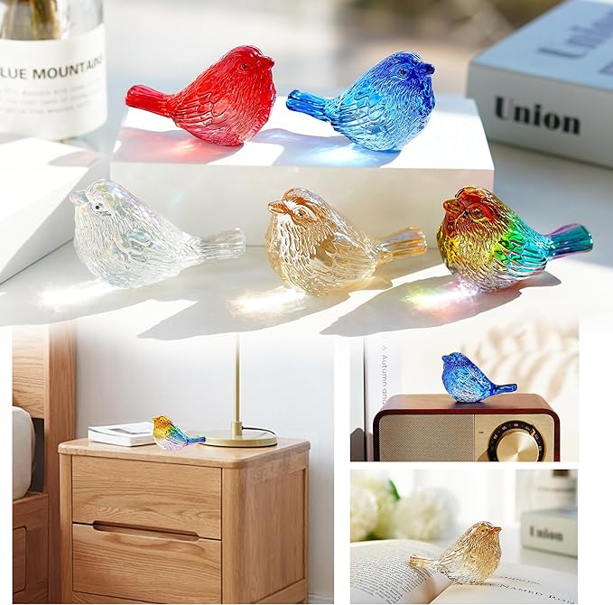H&D HYALINE & DORA 3" Colorful Glass Bird Figurine Miniature Blown Glass Birds Bird Gifts for Bird Lovers Women Men Animals Collectible Figurines for Desk Table Decor