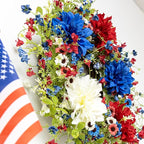 VioletEverGarden 22 Inch 4th of July Wreaths for Front Door Artificial Patriotic Wreath Red White and Blue Wreath with Dahlia for Independence Day Memorial Day Flag Day Decor