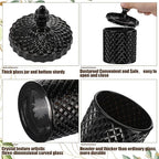 Aoriher 4 Pcs Crystal Glass Candy Jar Set with Lids Home Decorative Storage Jars for Apothecary, Bathroom, Kitchen, and Pantry, Ideal for Cotton Swabs and Jewelry(Large,Black)