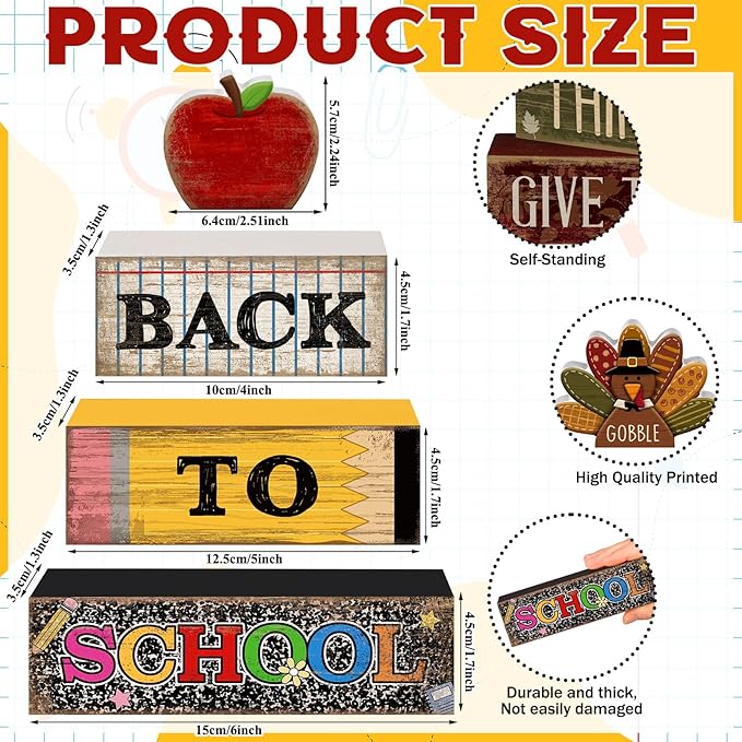 Lineshading 4 Pcs Back to School Table Decorations Retro Red Apples Decor Back to School Tiered Tray Decor Apple Centerpieces Rustic Wood Pencil Block Sign Farmhouse Gifts for Class Party Home Shelf