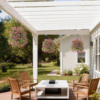 Artificial Hanging Flowers for Outdoors, 2 Pcs Fake Hanging Plant Spring Summer Decoration, UV Resistant No Fade Faux Flower for Porch Patio Yard Window Home Decor(Light Purple Red)