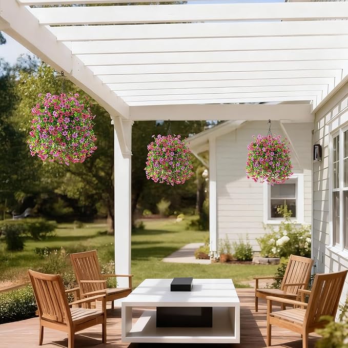 Artificial Hanging Flowers for Outdoors, 2 Pcs Fake Hanging Plant Spring Summer Decoration, UV Resistant No Fade Faux Flower for Porch Patio Yard Window Home Decor(Light Purple Red)
