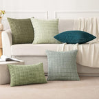MIULEE Pack of 2 Spring Corduroy Decorative Euro Sham Throw Pillow Covers 24x24 Inch Soft Boho Striped Pillow Covers Modern Farmhouse Home Decor for Summer Sofa Living Room Couch Bed Greyish Green