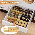 Bamboo Drawer Dividers Organizers, Kitchen Drawer Organizer, Adjustable Drawer Divider for Clothes, Kitchen, Dresser, Bedroom, Bathroom and Office, 4-Pack (Natural, 12-17 IN)