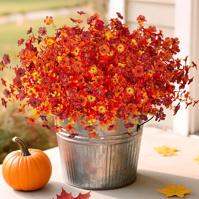 Artificial Fake Mums Fall Flowers for Outdoor Outside Decoration 12 Bundles Faux Silk Flowers Plants Realistic Daisy UV Resistant Fall Décor Autumn Front Door Porch Patio Yard Decoration