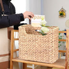 Magazines Holder - Wicker Magazine Rack, Handwoven Magazine Holders for Bathroom, Magazine Organizer for Books, Newspaper, Water Hyacinth Magazine Basket, 14.2 x 11.4 x 6.7 inch
