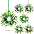 6 PCS Mini St. Patrick's Day Glitter Shamrocks Wreath for Front Door St. Patrick's Day Kitchen Cabinet Wreaths Decorations with Ribbon Small Lucky Green Irish Clover Berry Wreath for Porch Wall Window