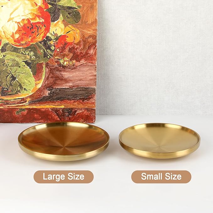 Decorative Key Tray for Entry Table Round Catch All Bowl for Jewelry Candle Plate Gold Display Dish for Home Decor Accent, 6.7 x 6.7 x 1.2