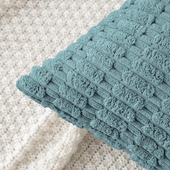 MIULEE Pack of 2 Corduroy Decorative Throw Pillow Covers 20x20 Inch Soft Boho Striped Pillow Covers Modern Farmhouse Home Decor for Summer Coastal Sofa Living Room Couch Bed Coastal Blue